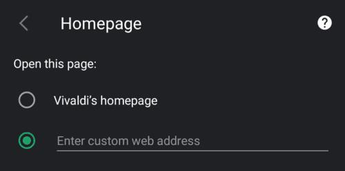 Vivaldi pre Android: Zmeňte predvolenú domovskú stránku