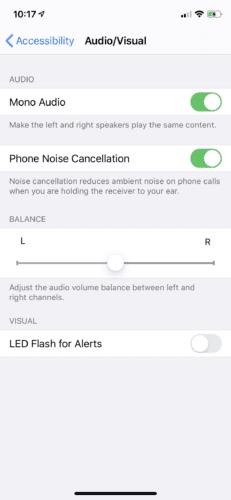 „iPhone“ monofoninio garso nustatymas, kad garsas būtų subalansuotas