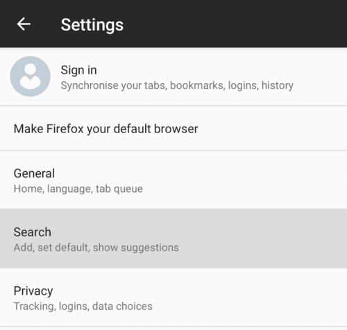 Firefox для Android: Як змінити пошукову систему за замовчуванням