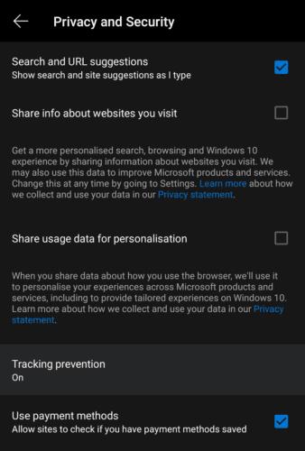 Edge fyrir Android: Hvernig á að stilla Tracker Blocking