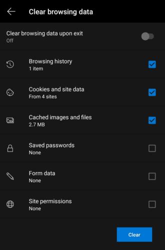 Edge για Android: Πώς να διαγράψετε το ιστορικό περιήγησης και τα δεδομένα
