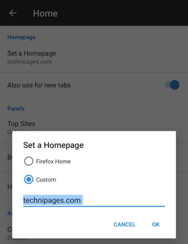 Firefox for Android: Slik angir du en egendefinert hjemmeside