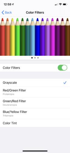 Spalvų filtrų įjungimas iPhone nustatymuose