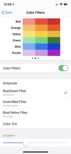 Spalvų filtrų įjungimas iPhone nustatymuose