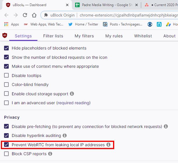 Stoppa WebRTC från att läcka IP-adress med uBlock Origin