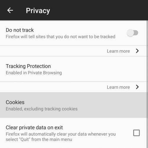 Firefox pre Android: Ako spravovať predvoľby súborov cookie