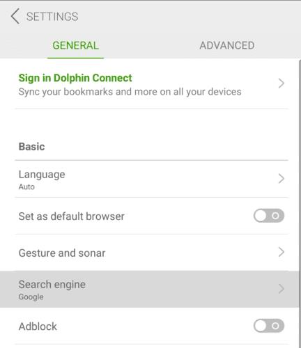 Dolphin за Android: Как да промените търсачката по подразбиране