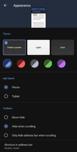 Opera per a Android: com configurar esquemes de colors personalitzats