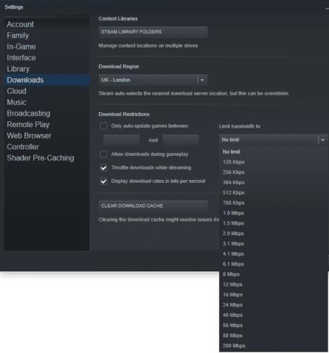 Com reduir la velocitat de descàrrega de les actualitzacions del joc a Steam