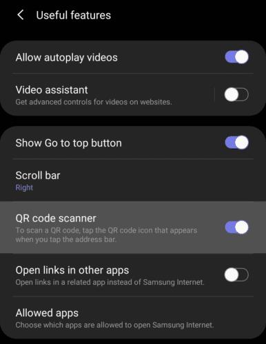 Shfletuesi Samsung Android: Aktivizo skanuesin e kodit QR