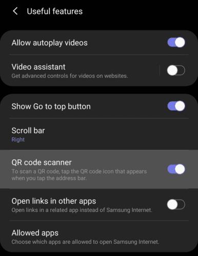 Prehliadač Samsung Android: Povoľte skener QR kódov
