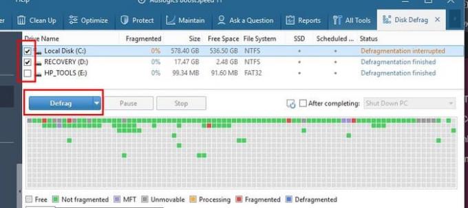 Com desfragmentar només unitats específiques a BootSpeed ​​11