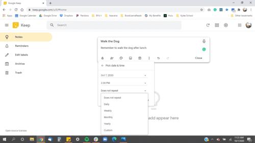 Prilagođavanje zadanih postavki podsjetnika za Google Keep