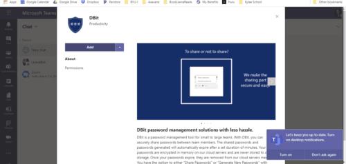 Integració de la gestió de contrasenyes de Dbit a Microsoft Teams