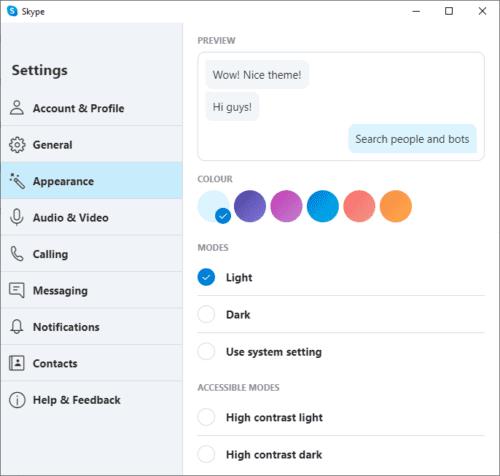 „Skype“, skirta „Windows“: kaip įjungti tamsųjį režimą