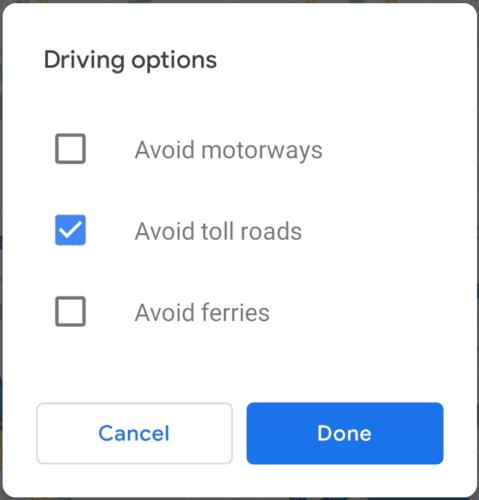 Kā pakalpojumā Google Maps izvairīties no maksas ceļiem