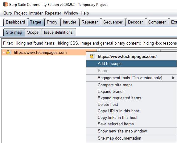 Kā pievienot vietnes Burp Suite mērķa jomai