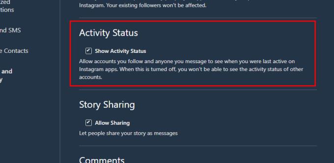 Si të çaktivizoni funksionin "Statusi i aktivitetit" të Instagramit në mediat sociale