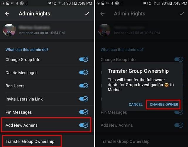 Com transferir la propietat d'un grup de Telegram