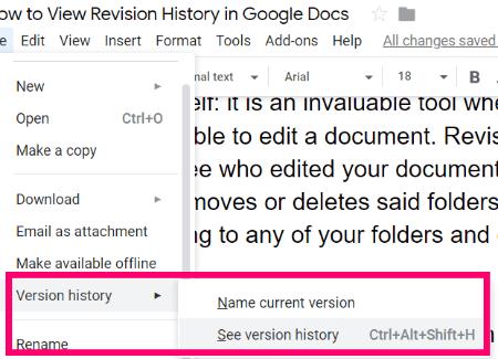 Redaktsioonide ajaloo vaatamine Google Docsis