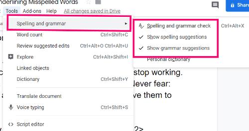 Per què Google Docs no subratlla les paraules mal escrites?