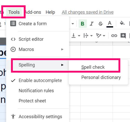 Hvernig á að athuga stafsetningu í Google Sheets