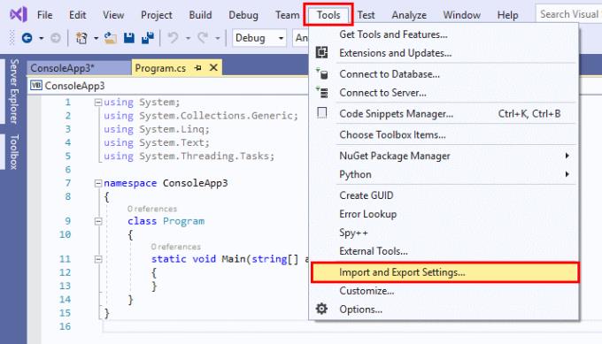 Visual Studio: restableix tota la configuració