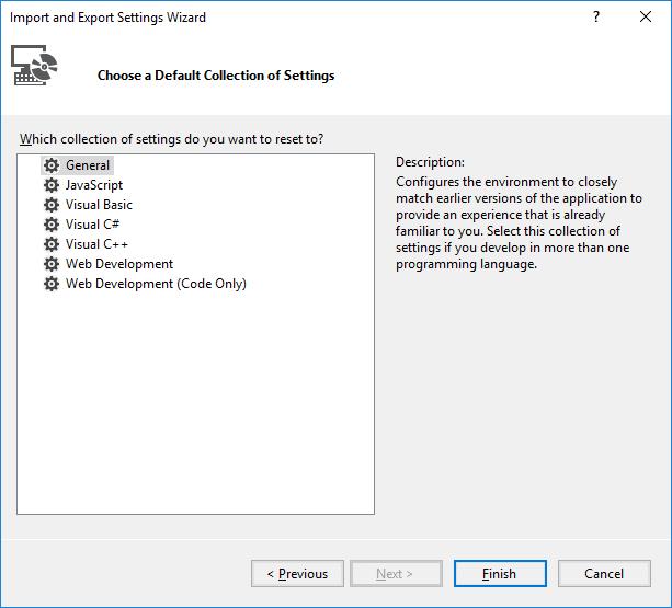 Visual Studio: restableix tota la configuració