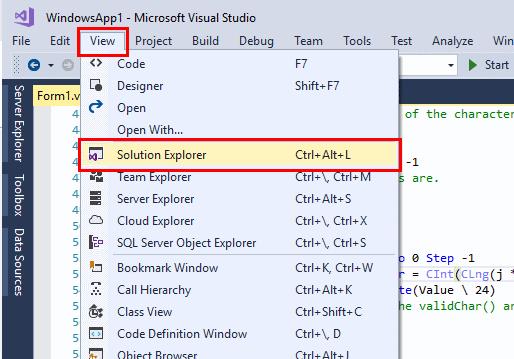 Visual Studio: Obriu l'Explorador de solucions