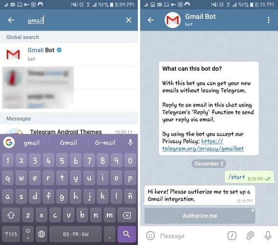 Android: piekļūstiet Gmail e-pastiem, izmantojot telegrammu