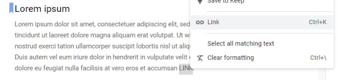 Lidhja me një seksion të veçantë të Google Doc