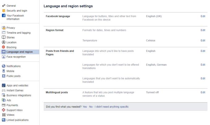 Facebook: canvieu la configuració d'idioma