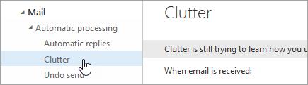 Outlook: Poista Clutter-kansio käytöstä