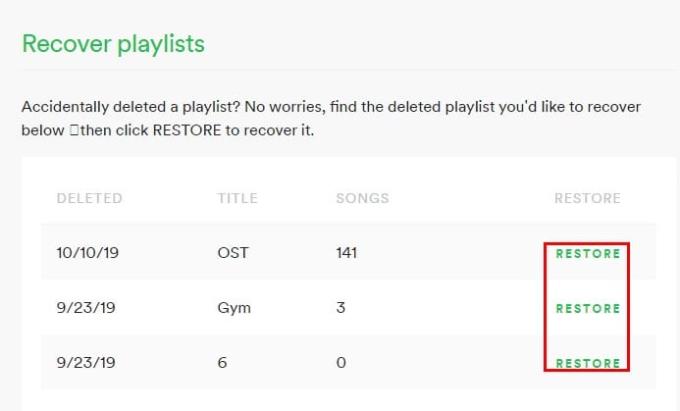 Spotify: відновлення видаленого списку відтворення