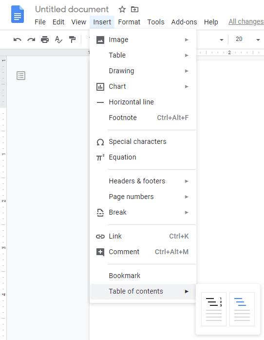 Google Docs: Si të krijoni tabelën e përmbajtjes