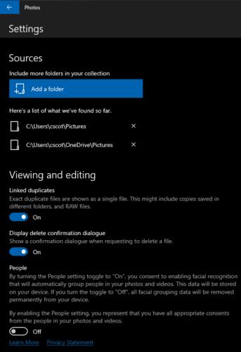 Windows 10: Povolte/zakažte rozpoznávání obličeje v aplikaci Fotky
