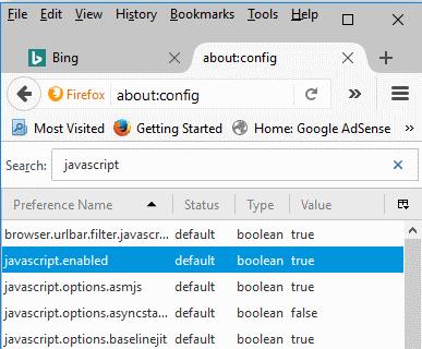 Firefox: Aktiver/deaktiver Javascript