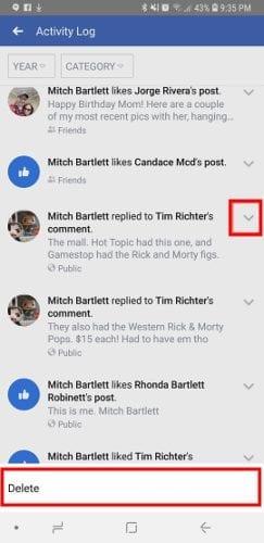 Facebook per a Android: com esborrar el comentari