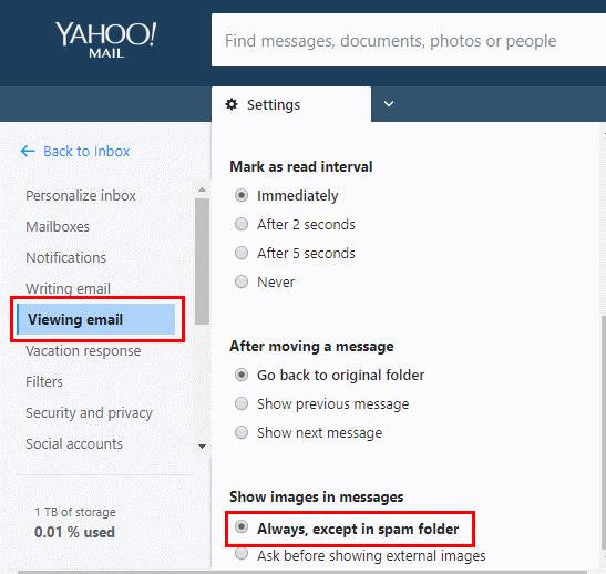 Yahoo Mail: Ενεργοποίηση εικόνων στα μηνύματα