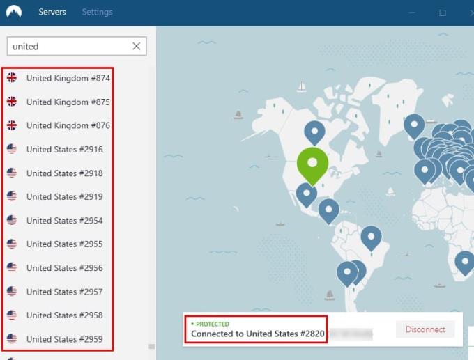 Canvi de servidors amb NordVPN