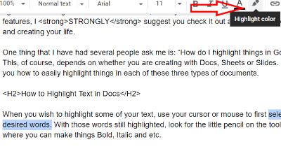 Kuidas Google Docsis teksti esile tõsta