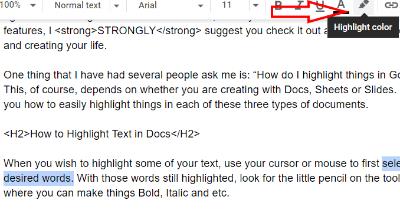 Com ressaltar text a Google Docs