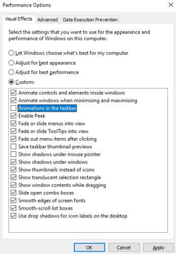 Windows 10: kā atspējot animācijas uzdevumjoslā