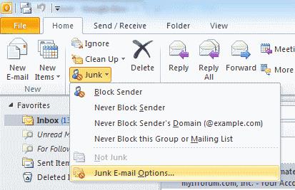 Outlook 2016 ja 2013: Estä sähköpostiosoitteet ja verkkotunnukset