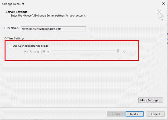 Outlook 2016: activa o desactiva el mode d'intercanvi en memòria cau