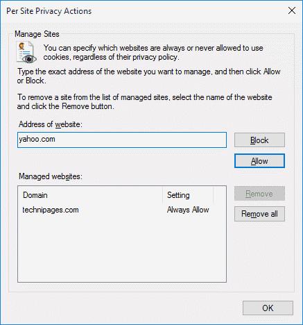Aktiver eller deaktiver informasjonskapsler i Internet Explorer 11