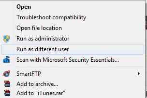 Windows: lubage "Käivita erineva kasutajana"