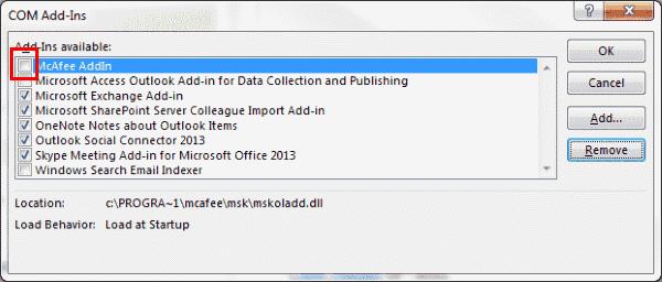 Elimina "McAfee Anti-Spam" d'Outlook