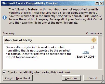 Excel: Trvale zakázat dialogové okno Kontrola kompatibility