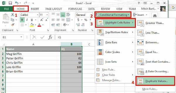 Как да маркирате дублиращи се или уникални стойности в Excel